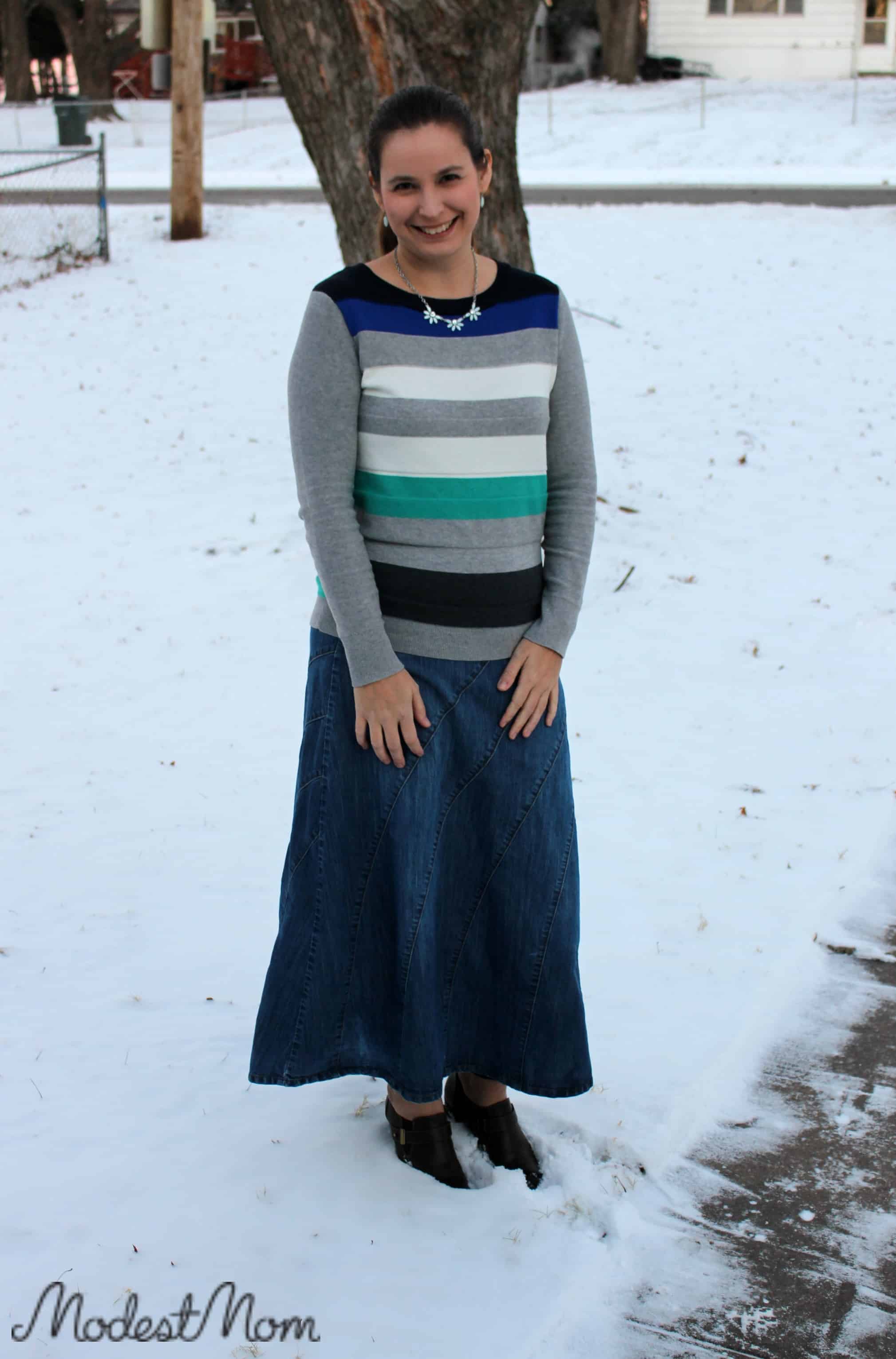 Rainbow Denim Skirt and ankle boots 